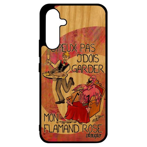 Coque Samsung Galaxy A34 En Bois Silicone Je Peux Pas J'dois Garder Mon Flamand Rose Bande Dessinée Humoristique Animaux Drole Rose