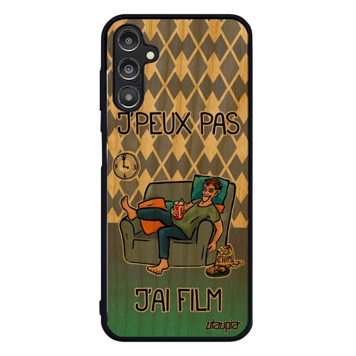 Coque Galaxy A14 4G 5G bois silicone j'peux pas j'ai film cover telephone comique texte 7e art bleu manga humour cinema je Samsung