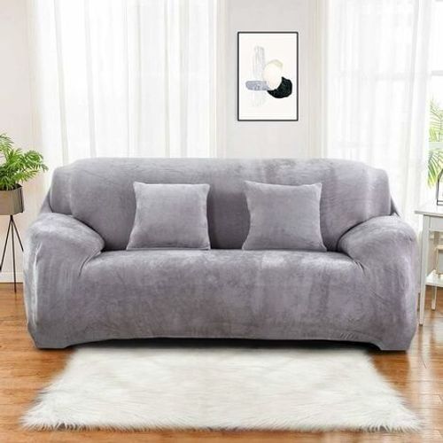 Housse de canapé 2 places extensible en velours lavable (145-185cm, gris clair), tissu élastique facile à installer pour canapé convertible, fauteuil ou mini canapé