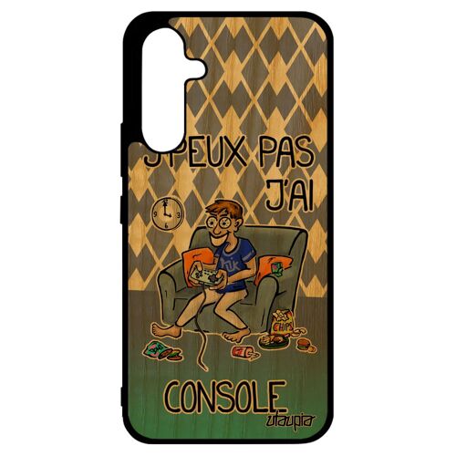 Coque Galaxy A34 bois silicone j'peux pas j'ai console gamer portable jpeux texte jeux video geek rigide humour bleu play de Samsung
