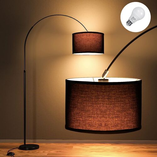 Lampadaire Arc Lampe Sur Pied Classique Ampoule Led E27 9w 3000k Incluse 33cm Abat-Jour Noir Interrupteur Au Pied Pour Chambre, Bureau, Hôtel Classe Énergétique F