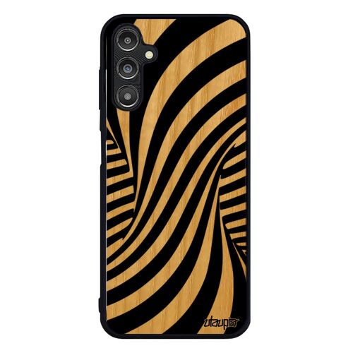 Coque bois pour Galaxy A14 4G 5G silicone illusion d'optique effet case rigide noir et blanc noir art visuel 3d telephone de Samsung