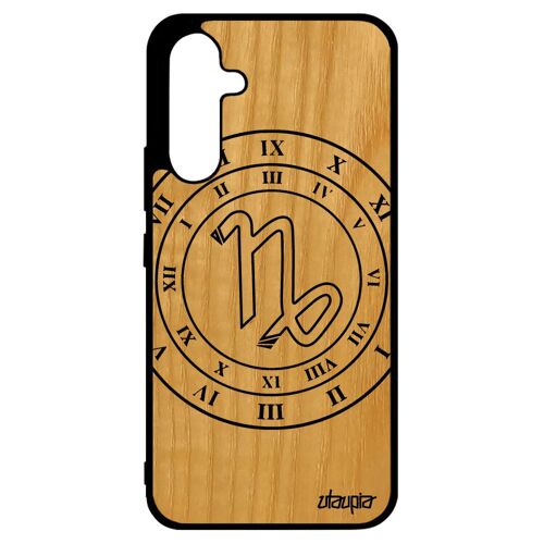 Coque A34 bois silicone Signe astrologique capricorne Noir fille planete horoscope housse mobile unique galaxie de Samsung galaxy