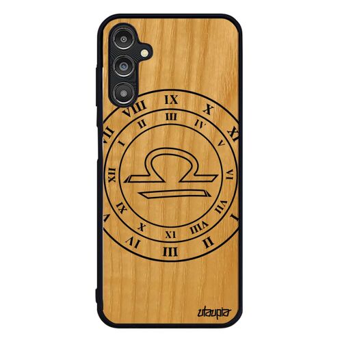 Coque Pour Galaxy A14 4g 5g En Bois Silicone Signe Astrologique Balance Bumper Du Zodiaque Astronomie Case Horoscope Horloge Samsung