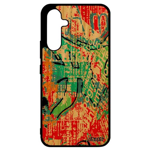 Coque Street Art Galaxy A34 En Bois Veritable Silicone Telephone De Protection Graffiti Bleu Tag Tagué Unique Peinture Effet Samsung