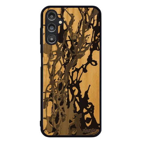 Coque de protection pour Samsung A14 4G 5G en bois silicone peinture moderne decoratif design texture pas cher artisanal gris galaxy