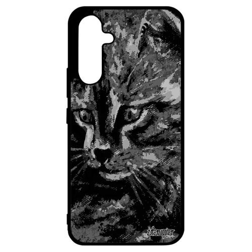 Coque silicone pour A34 chat gris noir et blanc chaton mignon housse moustache artiste minou personnalisé metal motif Samsung galaxy