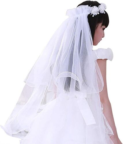 Guirlande de Fleurs Fille Voile de Mariée Enfant Bandeau Double Couche Tulle Couronne Coiffure Accessoires Garland pour Princesse Robe Mariage Festival Partie Voyage Plage Communion