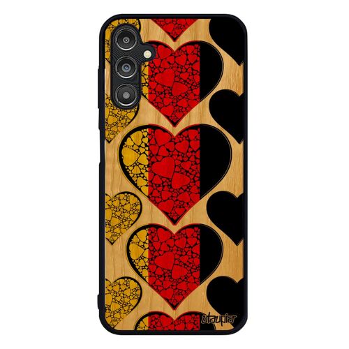 Coque Bois Silicone Samsung Galaxy A14 4g 5g Drapeau Allemagne Allemand Jo Football Jeux Olympiques Caoutchouc Coeur Motif Foot