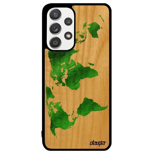 Coque En Bois Silicone Samsung Galaxy A33 Carte Monde Planete Terre Fait Main Geographie Atlas Pays Etui Motif Effet Sm-A336b/Dsn De