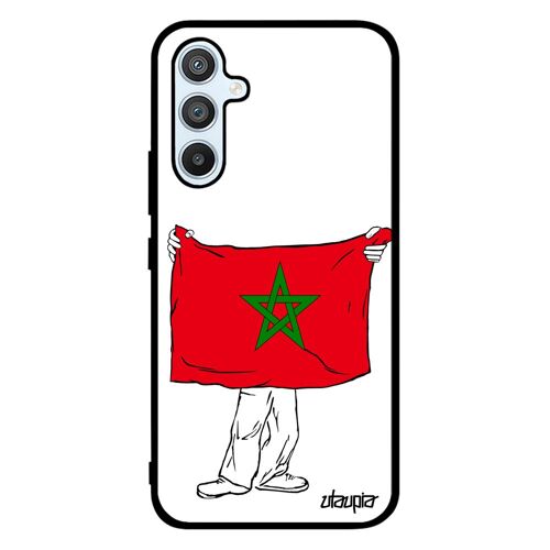 Coque silicone Samsung A54 drapeau maroc marocain foot coupe du monde CAN aluminium Coupe d'afrique housse jo smartphone noir galaxy