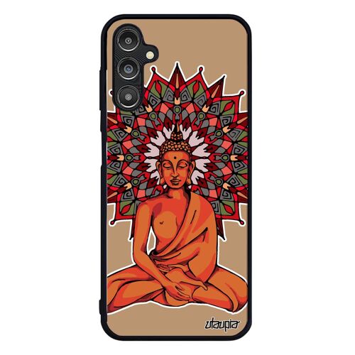 Coque silicone bouddha Samsung A14 4G 5G rosace original bouddhisme etui cadeau de noel nepal smartphone Marron pochoir case galaxy