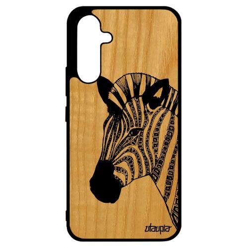 Coque en bois zebre Samsung Galaxy A34 silicone noir et blanc SM-A346B/DSN pas cher antichoc tanzanie housse animaux ethnique mobile