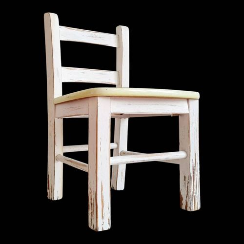 Chaise ancienne bois bistrot enfant blanc patin blanc