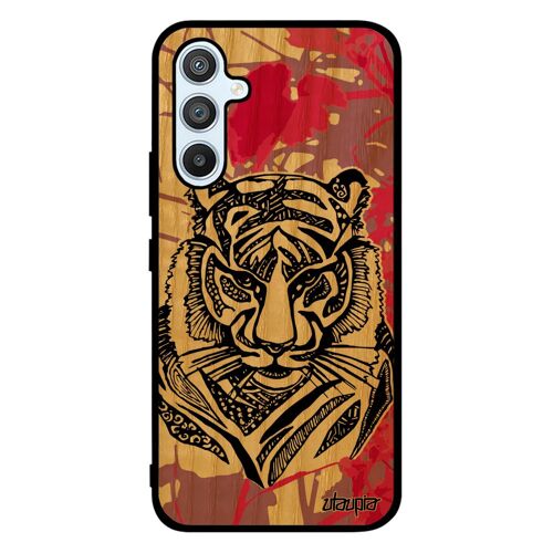 Coque En Bois Silicone Tigre Antichoc Samsung A54 Animal Bengal Azteque Ethnique Dessin Fille Nature Fantaisie Tribal Souple Galaxy