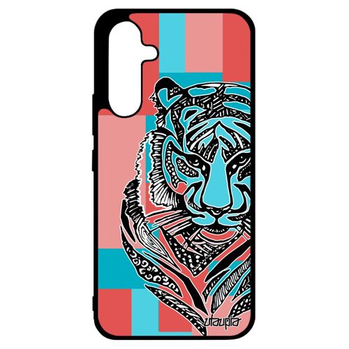 Coque Tigre Samsung A34 Silicone Animaux Case Mobile Femme Tribal Afrique Sauvage Carré Telephone Geometrique Dessin Cube Galaxy