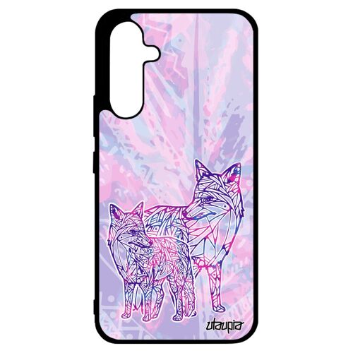 Coque Galaxy A34 silicone renard animaux montagne etui pastel plume tribal personnalisé goupil Violet motif alu azteque bebe Samsung