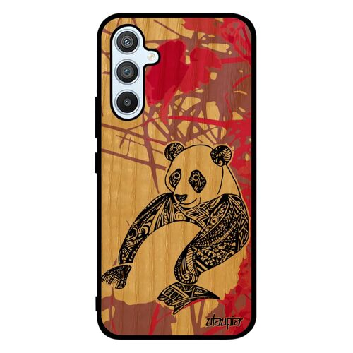 Coque Galaxy A54 bois silicone panda housse dessin case Rose ethnique bamboo smartphone jolie garcon tribal animal telephone Samsung
