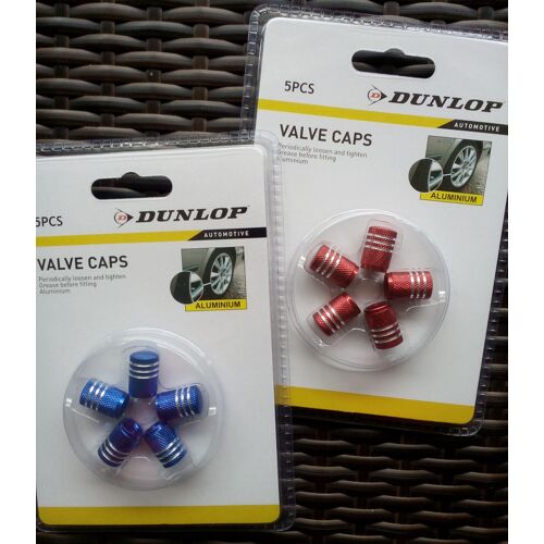 Lot 10 Capuchons De Valves Dunlop Universels En Aluminium (Alu) Pour Pneumatiques (Pneu) Auto : 5 Capuchons Rouges Et 5 Capuchons Bleus 