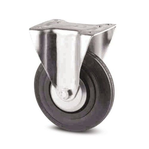 Roulette fixe sur platine - charge 100kg roue caoutchouc - diamètre 125 mm TENTE