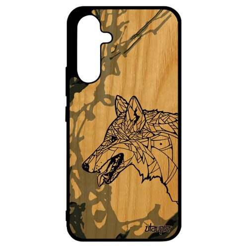 Coque A34 en bois silicone loup chien antichoc alpha mobile azteque tatouage art couleur pas cher animaux Gris etui Samsung galaxy