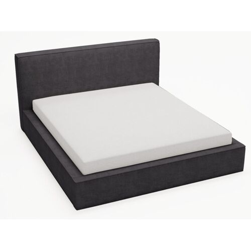 Lit rembourré avec rangement velours gris foncé 140x200