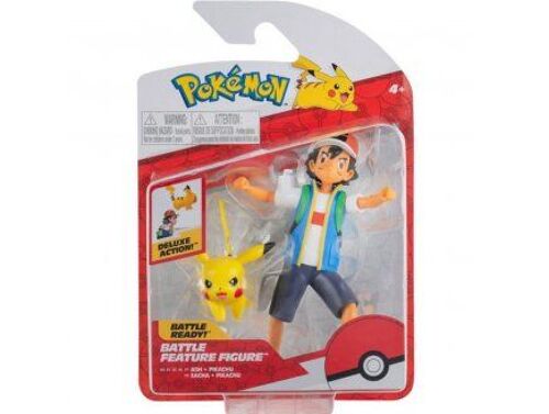 Coffret Pokemon Figurine Sacha 12 Cm Avec Pikachu - Figurine Deluxe Action : Fonction De Combat - Pokemon Jaune - Jouet Garcon