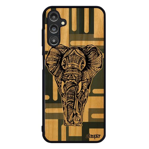 Coque bois veritable silicone Galaxy A14 4G 5G elephant geometrique homme ethnique dessin animal cubique motif Gris antichoc Samsung