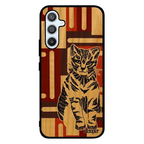 Coque silicone A54 bois chat TPU dessin chaton tribal ethnique azteque petit felin bumper cadeau de noel noir mobile Samsung galaxy