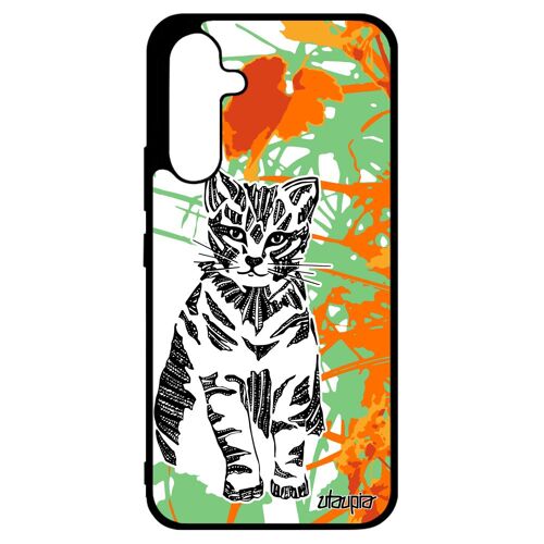 Coque Chat Pour Samsung A34 Silicone Tribal Azteque Mignon Pas Cher Jolie Fleur Homme Animaux Chaton Ethnique Dessin Petit De Galaxy
