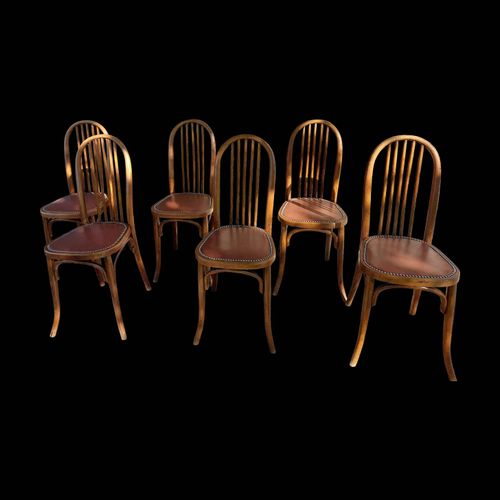 6 chaises Baumann en bois et simili cuir bois