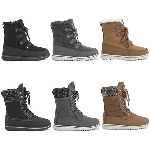 Womens Quilted Court Neige Hiver Fausse Fourrure Chaude Durable Bottes Imperméables Uk 3-9