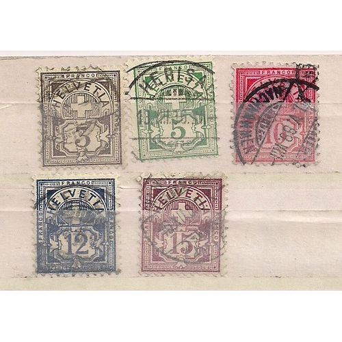 Suisse- Lot De 5 Timbres Oblitérés- Armoiries Et Chiffres- Année 1882