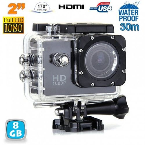 Caméra Sport Étanche 30M Caméra Action Grand Angle Photo Vidéo HD 1080P Noir 8Go YONIS