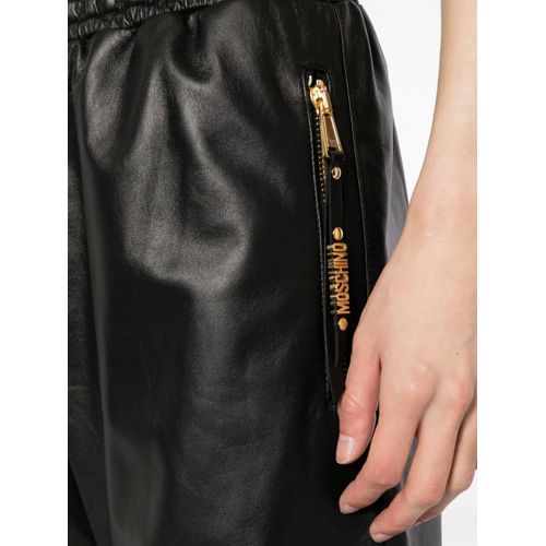 Moschino Pantalon De Jogging Court En Cuir - Noir