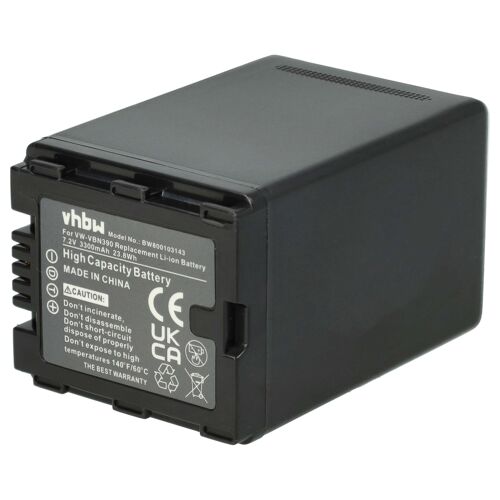 vhbw Batterie remplacement pour Panasonic VW-VBN390E-K, VW-VBN390E pour caméra vidéo caméscope (3300mAh, 7,2V, Li-ion) avec puce d'information