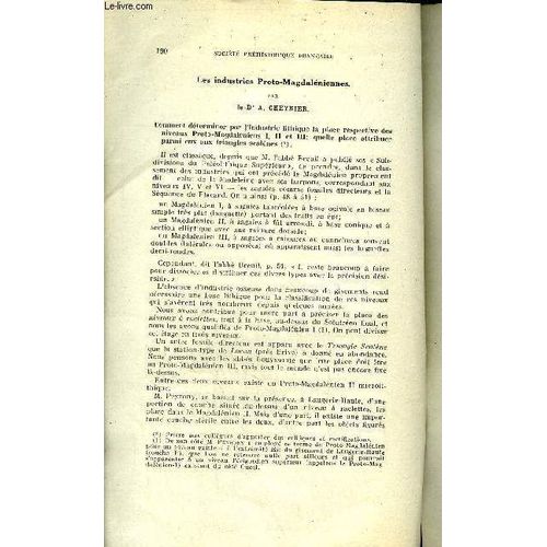 Les Industries Proto Magdaleniennes - Extrait De La S.P.F. N°3-4 Du Mars Avril 1951.