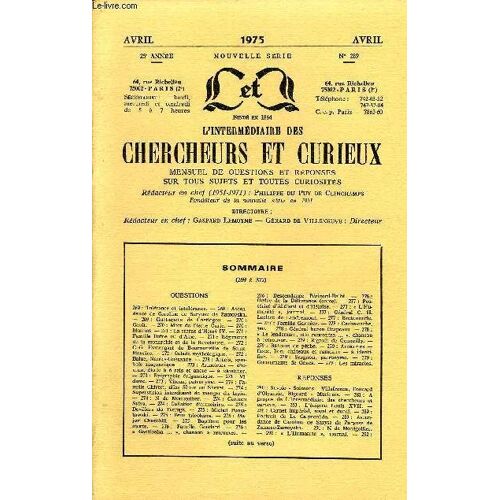 L'intermediaire Des Chercheurs Et Curieux N° 289 - Questions 269 : Tolérance Et Intolérance. ¿ 269 : Ascendance De Caroline De Saryusz De Zamoyska.¿269 : Guet-Apens De Coetlogon. ¿ 270 : ...