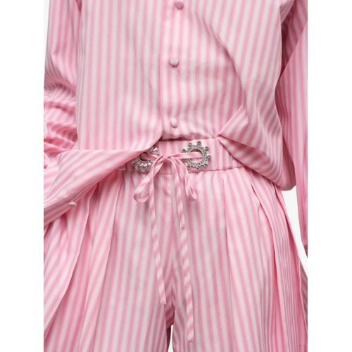 Area Short Noué En Soie À Rayures - Rose