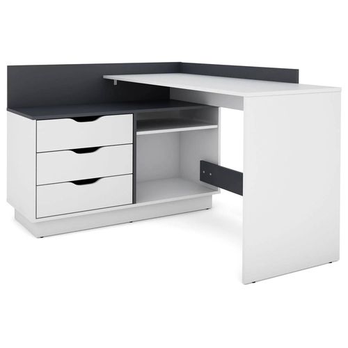 Byliving Bureau D'angle Belfast Avec Compartiments, 129 X 105 X 83 Cm (Blanc / Anthracite)