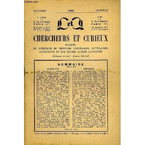 L'intermediaire Des Chercheurs Et Curieux N° 33 - Questions 529 : Dicton Sur Les Baleanes. ¿ 530 : Ouvrageë Sur Anne De Russie. ¿ Destin De Deux Navires. ¿ Bourlémont. ¿ 531: Sainte ...