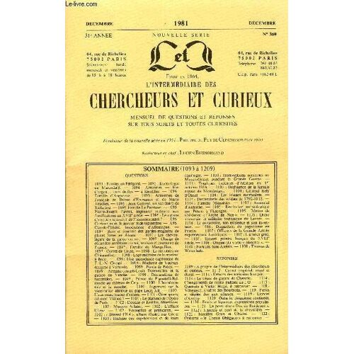 L'intermediaire Des Chercheurs Et Curieux N° 369 - Questions 1093 : Fossiles En Périgord. ¿ 1093 : Etymologie De Marenda(T). ¿ 1094 : Armoiries ¿ Lion D'argent... Trois Étoiles ¿ À ...