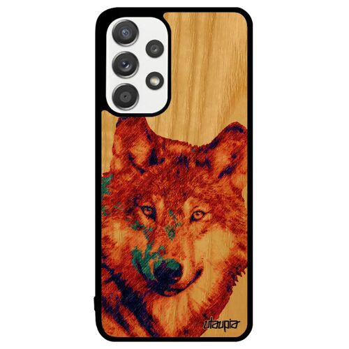 Coque Silicone Samsung Galaxy A33 Bois Veritable Loup Animal Mobile Design Animaux Case Nature Telephone Predateur Rouge Noir Louve