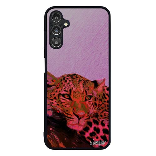 Coque pour Samsung Galaxy A14 4G 5G silicone leopard guepard jaguar case felin antichoc predateur afrique rose sauvage dessin fauve