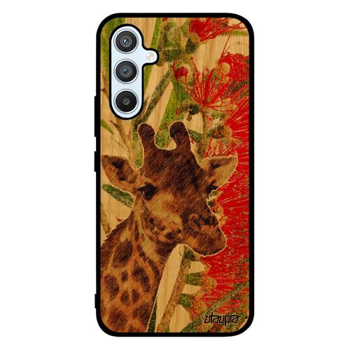Coque Samsung A54 bois silicone girafe tacheté 4G animaux design savane peinture afrique fleurs motif animal vert antichoc de galaxy