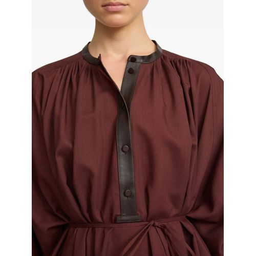 Yves Salomon Robe Mi-Longue Ceinturée À Bords En Cuir - Marron