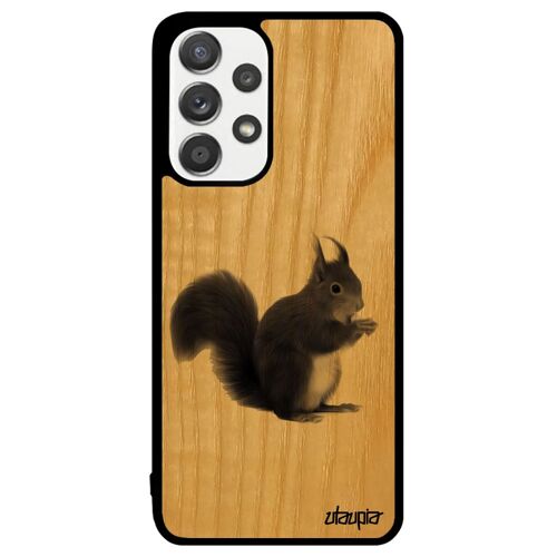 Coque Samsung Galaxy A33 en bois veritable silicone ecureuil de protection gris animaux telephone mignon jolie design made in France