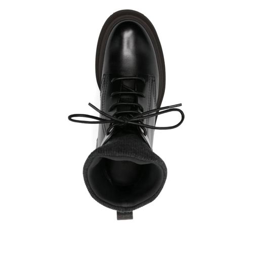 Brunello Cucinelli Bottines Lacées En Maille Côtelée - Noir