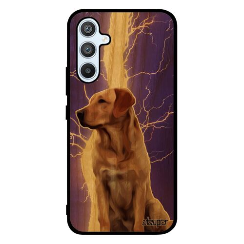 Coque A54 bois silicone chien personnalisé design violet eclair golden retriever chiot antichoc labrador animaux noir Samsung galaxy