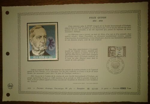 Document Artistique Philatélique Cérès 1979 Feuillet N°389 Timbre Yt N°2052 Congrès International Des Urologues Felix Guyon Oblitéré Premier Jour